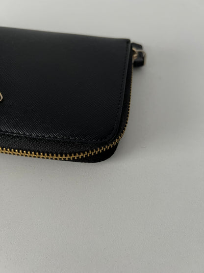 Prada Black Saffiano Leather Zip Around Wallet