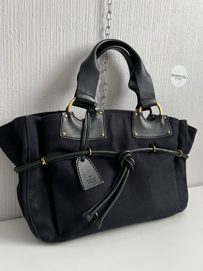 Gucci by Tom Ford Black Canvas Tote with Leather Trim