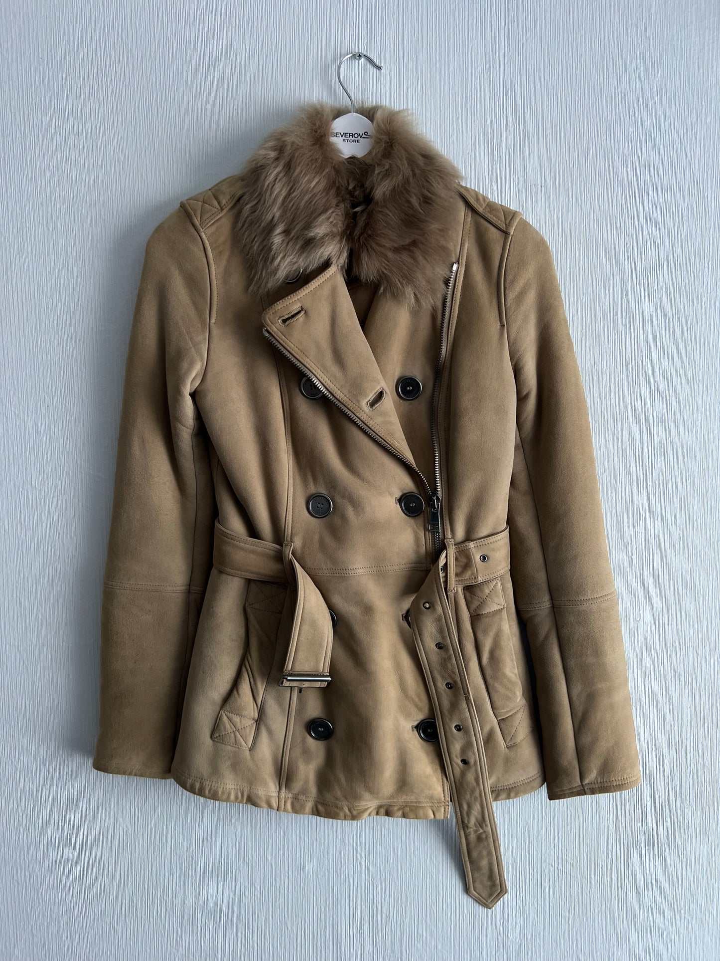 Burberry Brit Lamb and Fur Shearling Jacket Beige Womens Peacoat