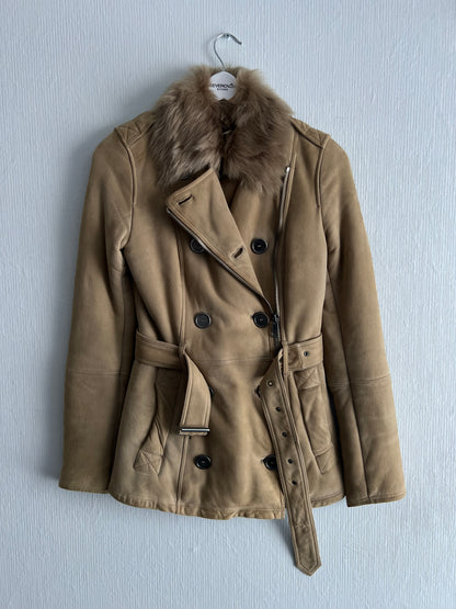 Burberry Brit Lamb and Fur Shearling Jacket Beige Womens Peacoat