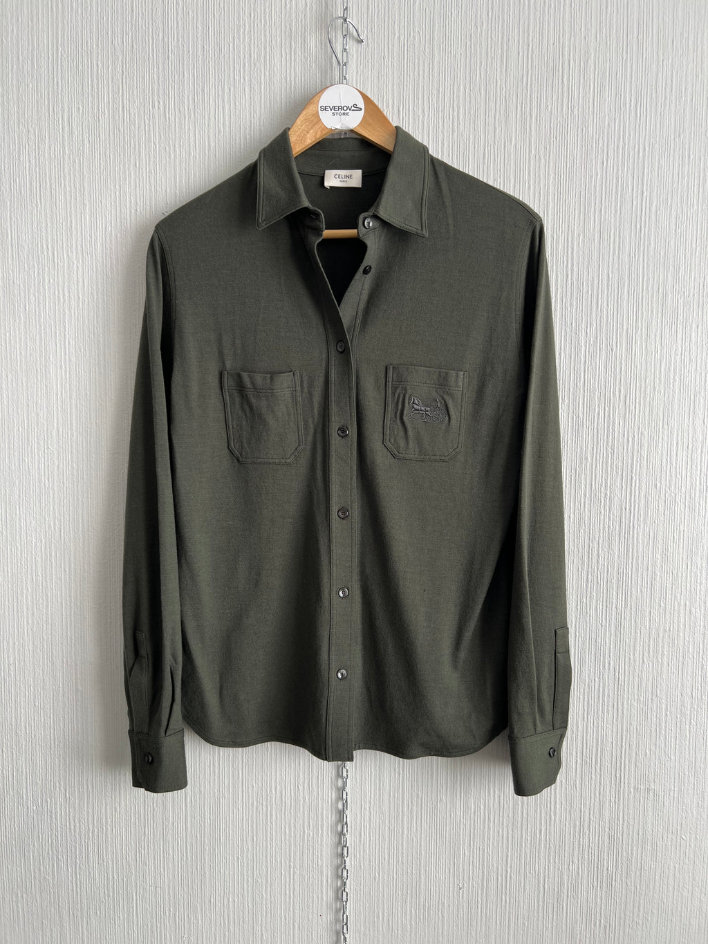 Céline Horse Carriage-embroidered Cashmere Shirt