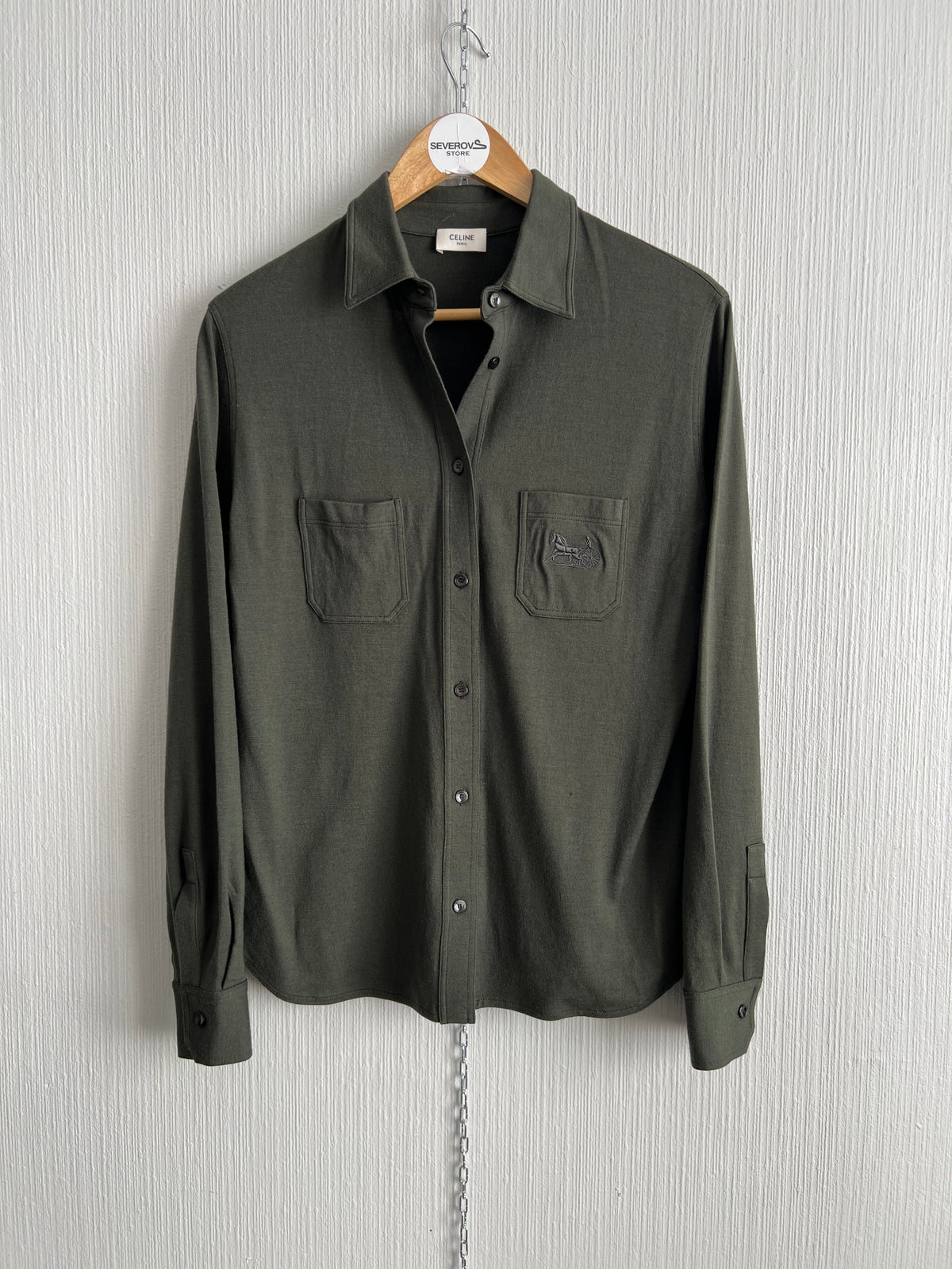 Céline Horse Carriage-embroidered Cashmere Shirt