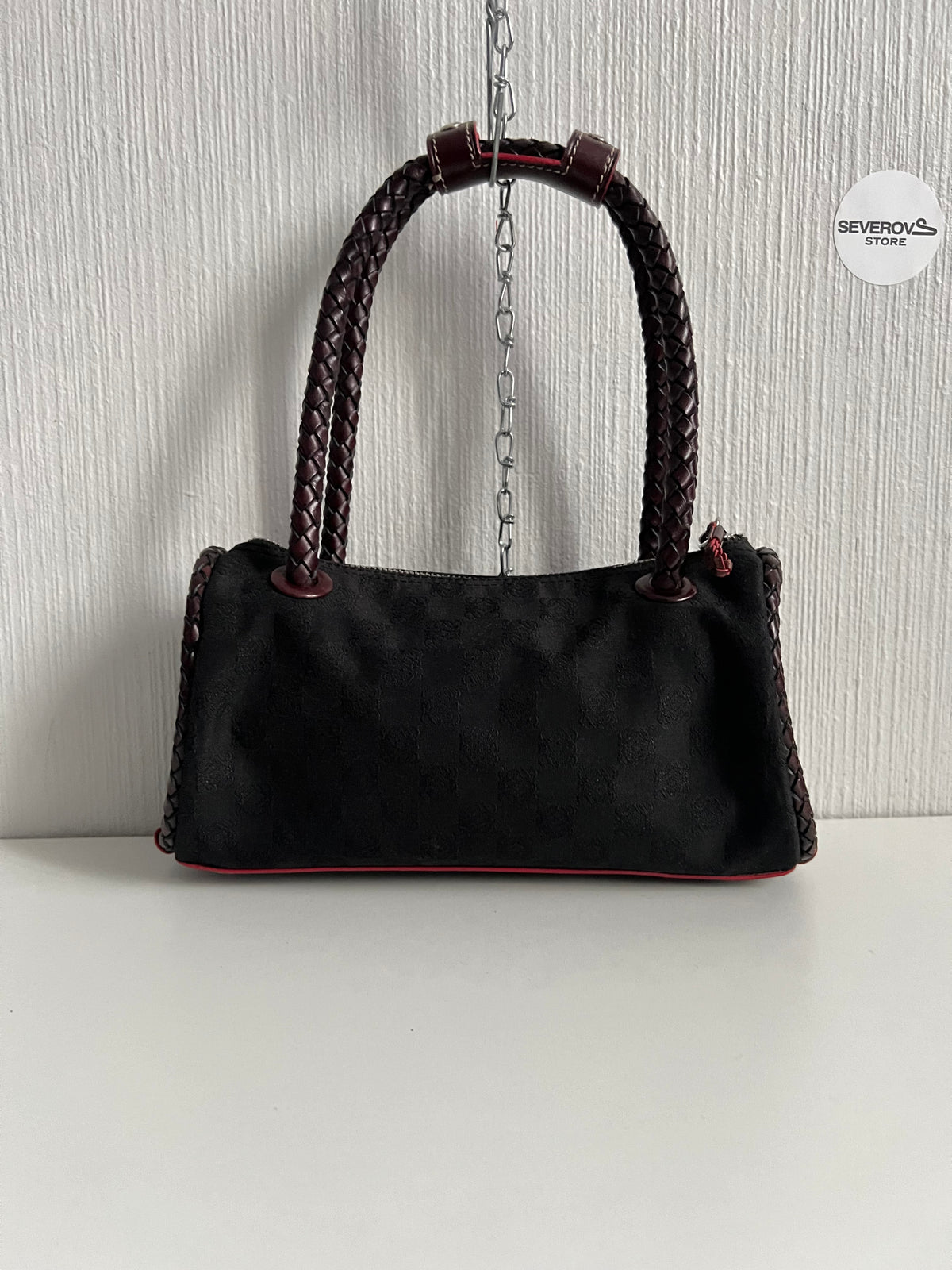 Loewe Black Canvas Anagram Brown Leather Shoulder Bag