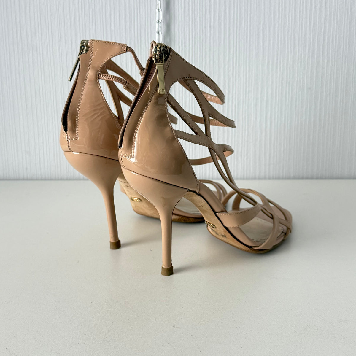 Dior Beige Patent Leather Double Strap Sandals