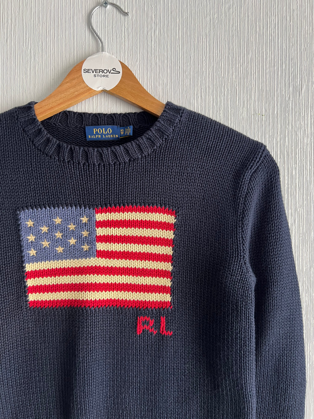 Polo Ralph Lauren American Flag Heavy Knit Navy Cotton Sweater