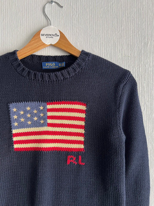 Polo Ralph Lauren American Flag Heavy Knit Navy Cotton Sweater