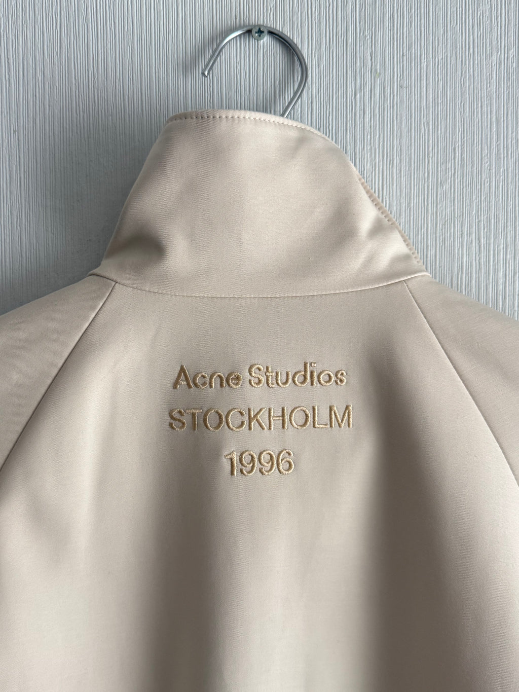 Acne Studios SS26 Satin Logo Jacket in Beige