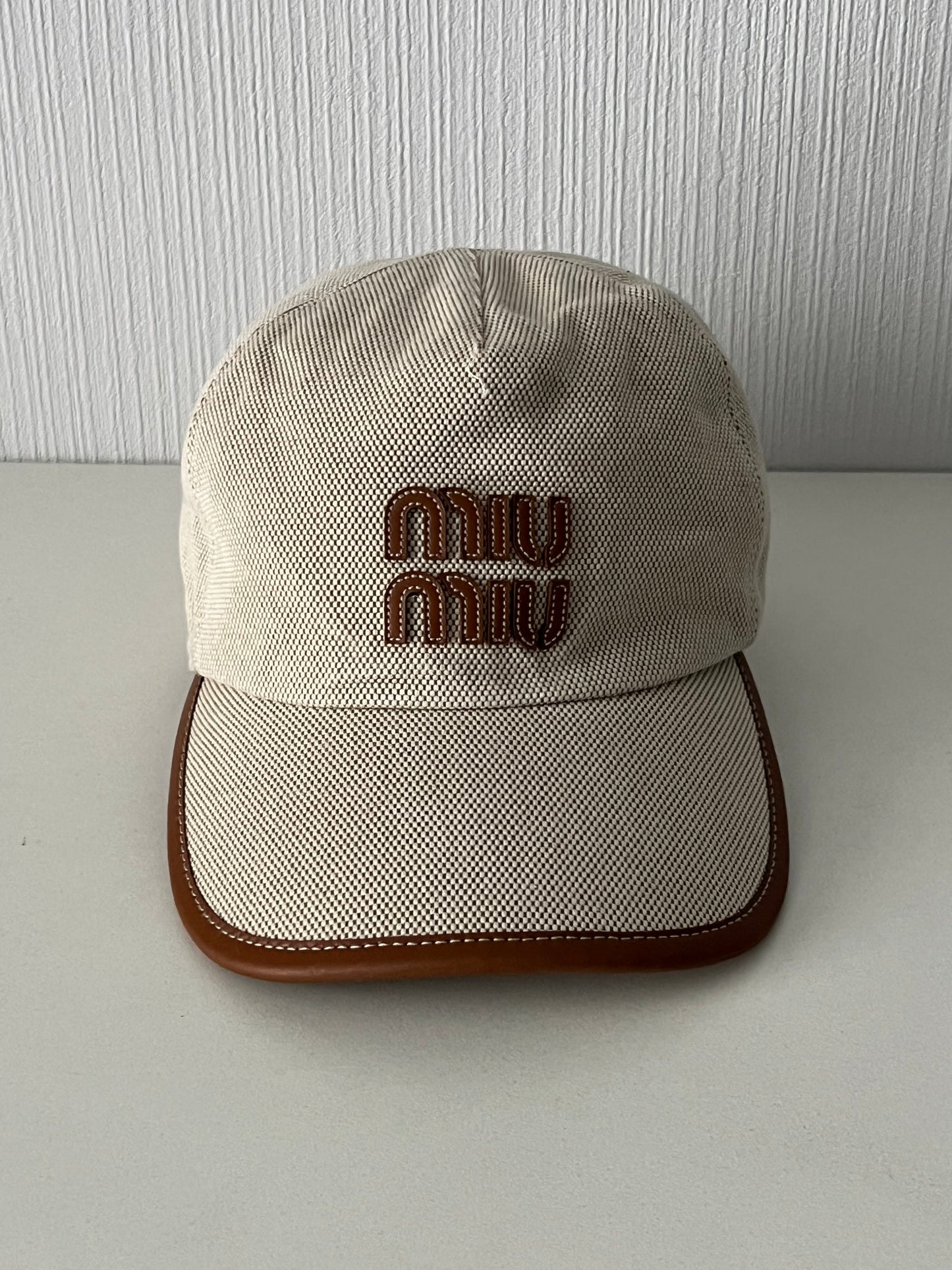 Miu Miu Canvas Baseball Cap Neutral Beige Hat