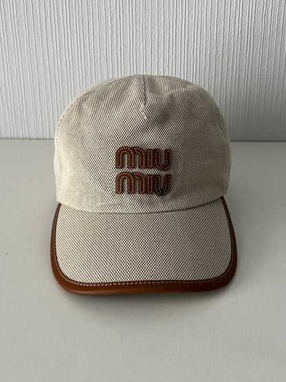 Miu Miu Canvas Baseball Cap Neutral Beige Hat
