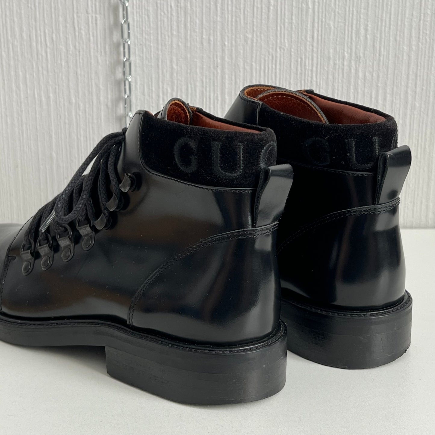Gucci Black Leather Combat Lace Up Ankle Women's Boots