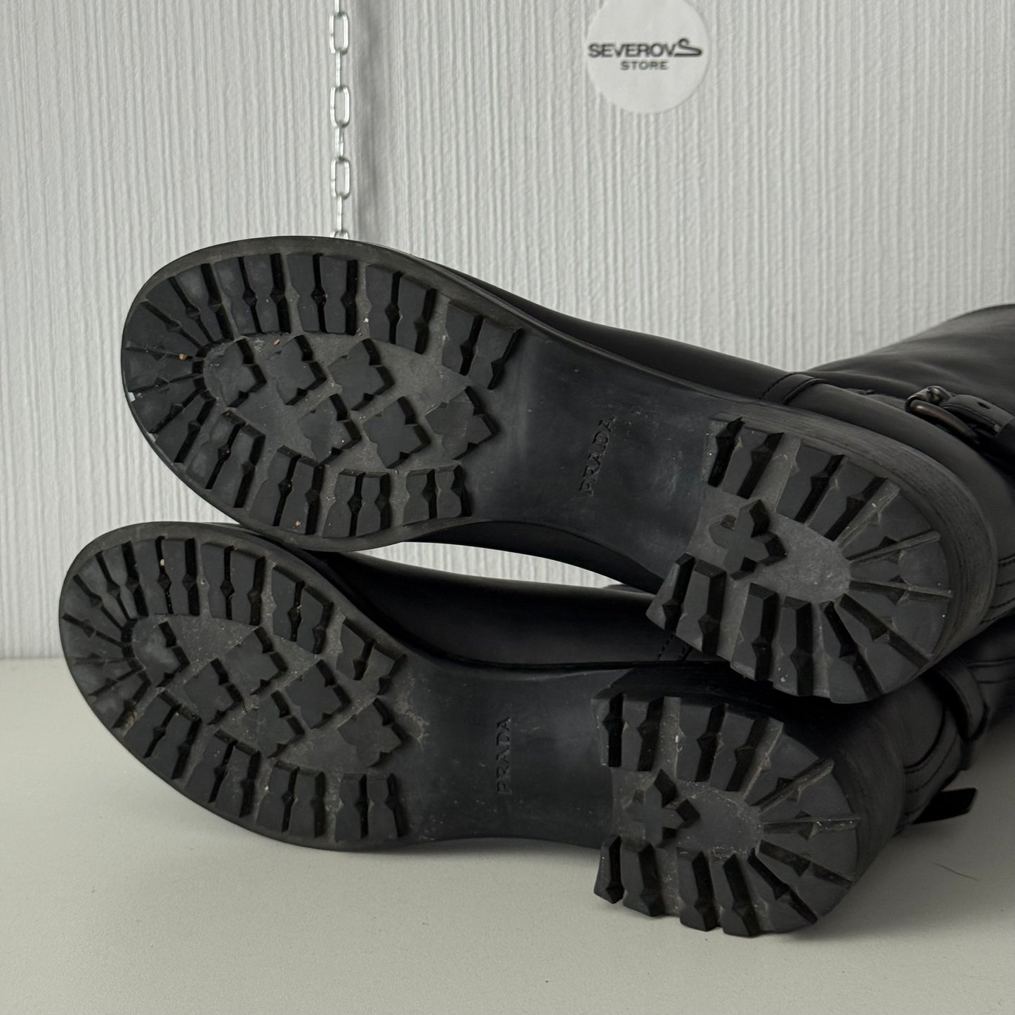 Prada Leather Moto Boots