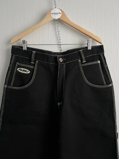 Fubu Contrast Stitched Loose Fit Carpenter Mens Denim Pants