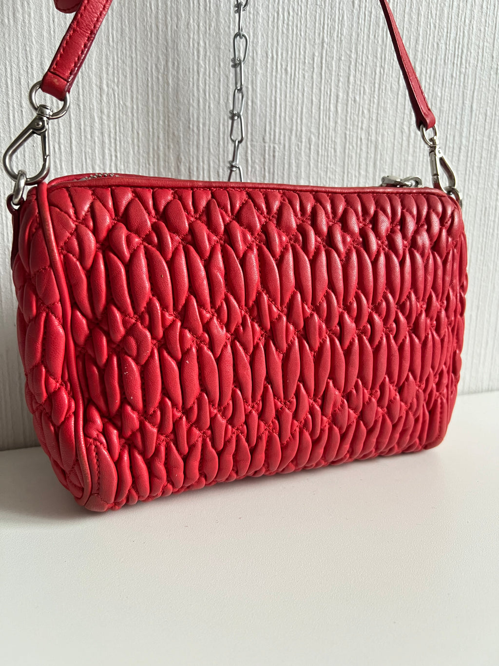 Miu Miu Matelasse Red Leather Shoulder Bag