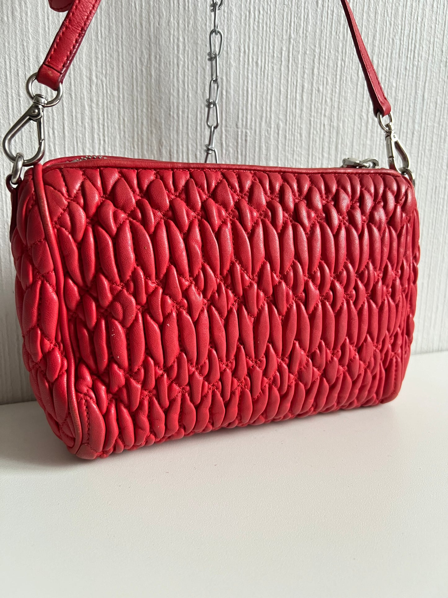 Miu Miu Matelasse Red Leather Shoulder Bag