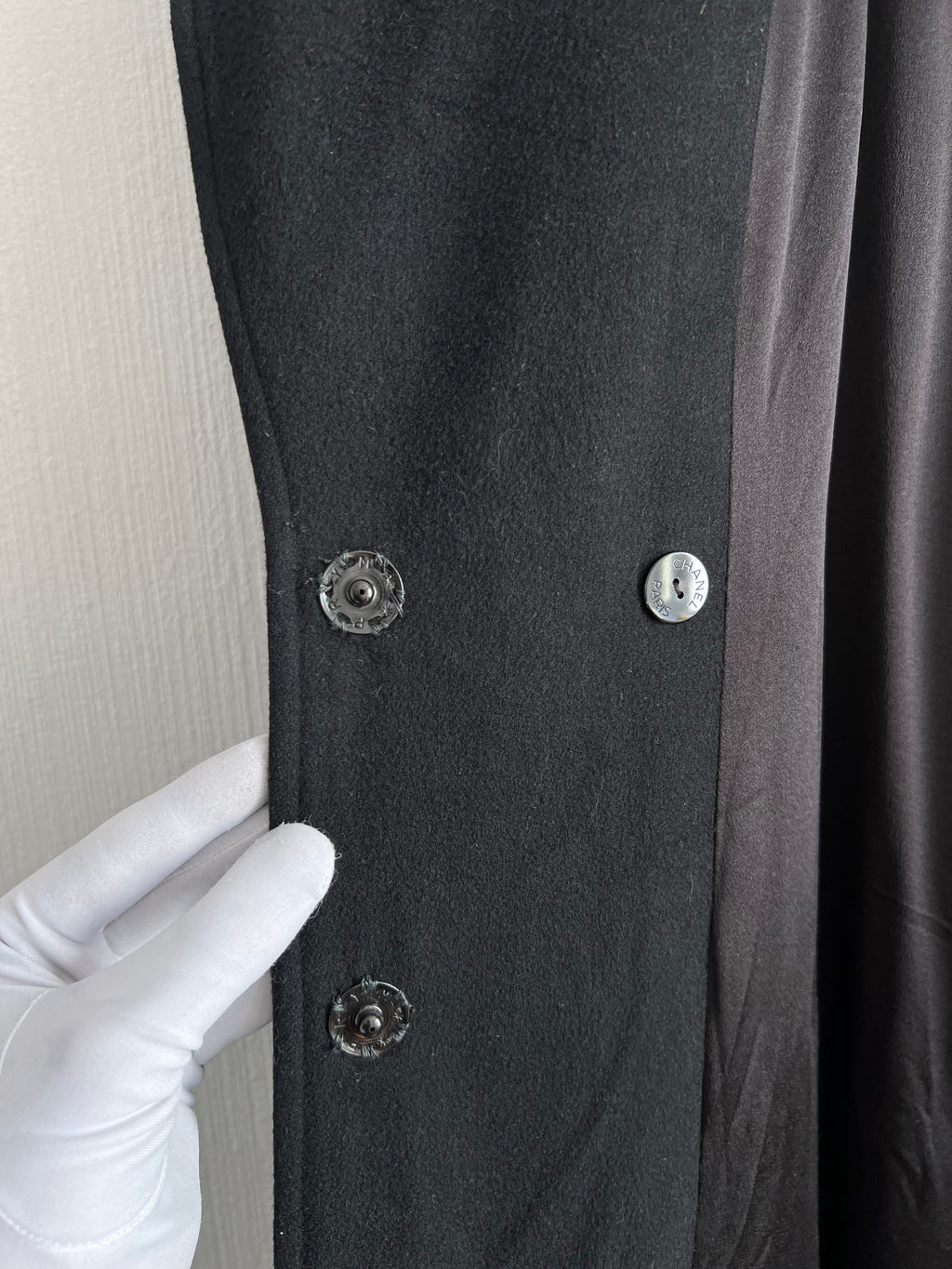 Vintage 2001 Chanel Double Breasted Black Cashmere Silk Lined Coat