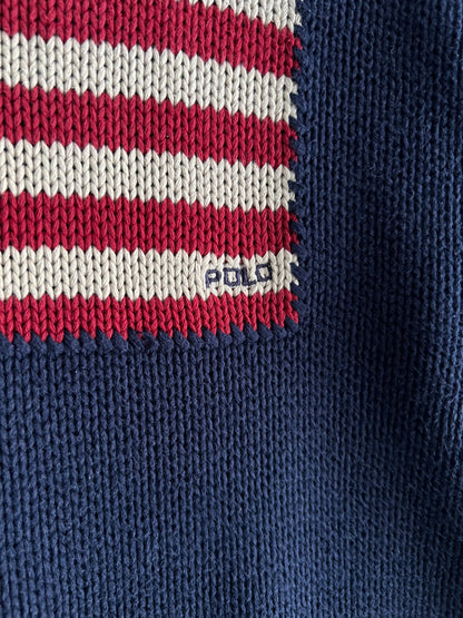 Polo Ralph Lauren American Flag Heavy Knit Navy Cotton Womens Sweater