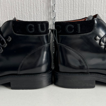 Gucci Black Leather Combat Lace Up Ankle Women's Boots