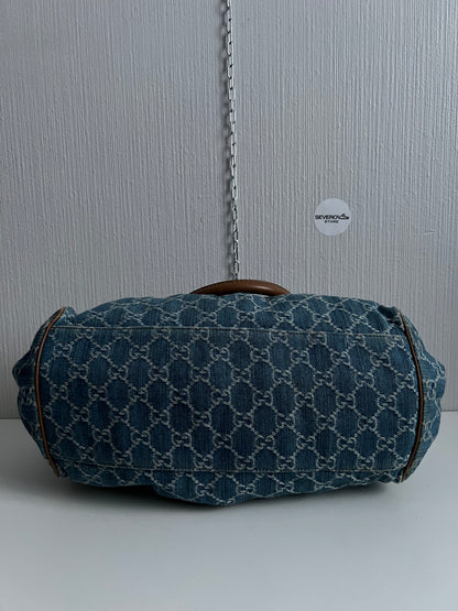 Gucci Blue Denim GG Denim Sukey Medium Handbag Satchel Bag