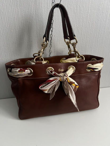 Gucci Positano Tote Handbag in Brown Leather