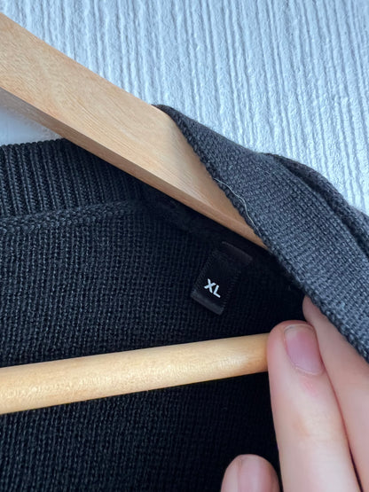 Ami Paris Black Merino Wool Unisex Cardigan