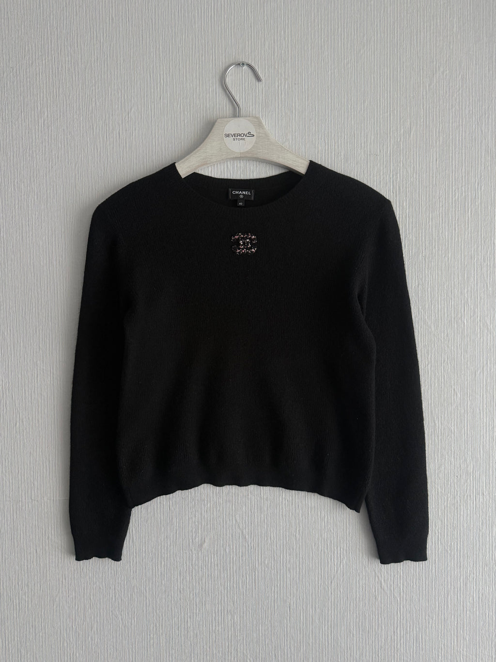 Chanel CC Black Wool Knit Sweater