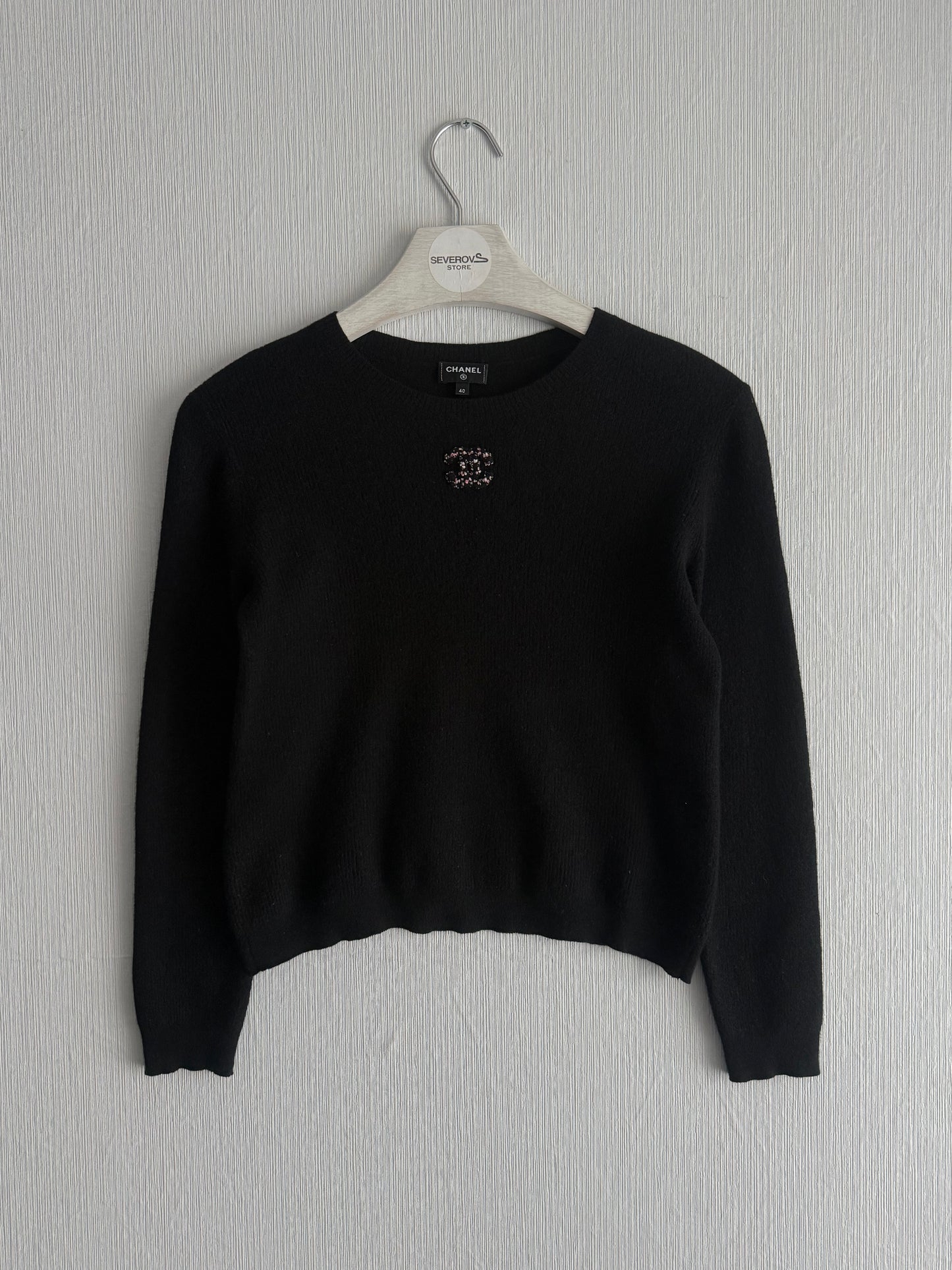 Chanel CC Black Wool Knit Sweater