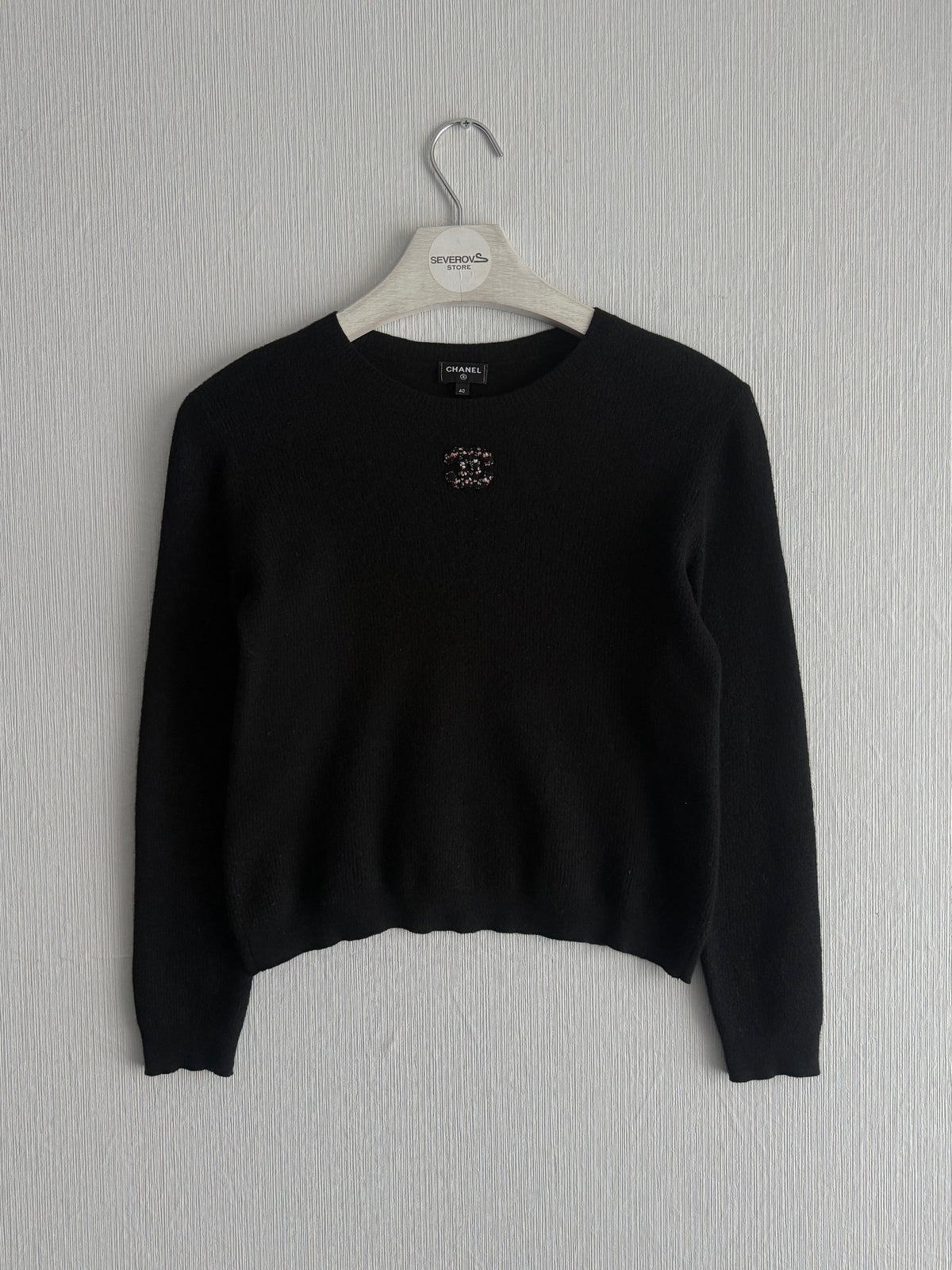Chanel CC Black Wool Knit Sweater