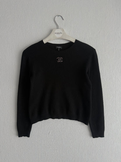 Chanel CC Black Wool Knit Sweater