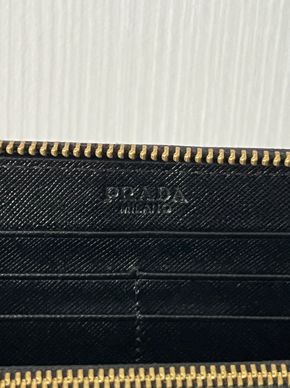 Prada Black Saffiano Leather Zip Around Wallet