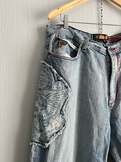 Akademiks Embroidered Baggy Denim Pants Mens Jeans