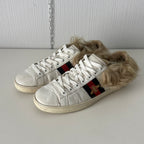 Gucci White Leather Fur Lined Ace Sneakers