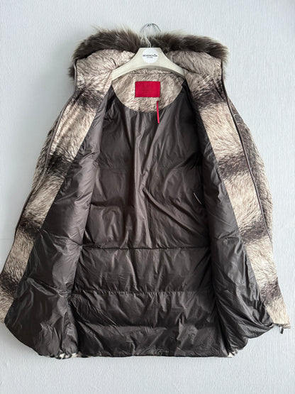 Moncler Gamme Rouge Laiyu Grey Raccoon Fur Printed Down Coat Puffer Jacket