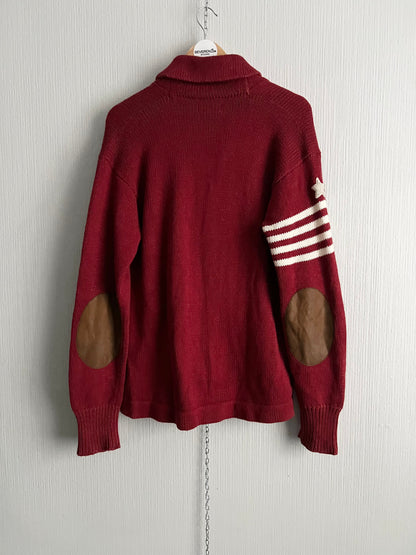 Polo Ralph Lauren Varsity Red Patchwork Heavy Knit Cardigan