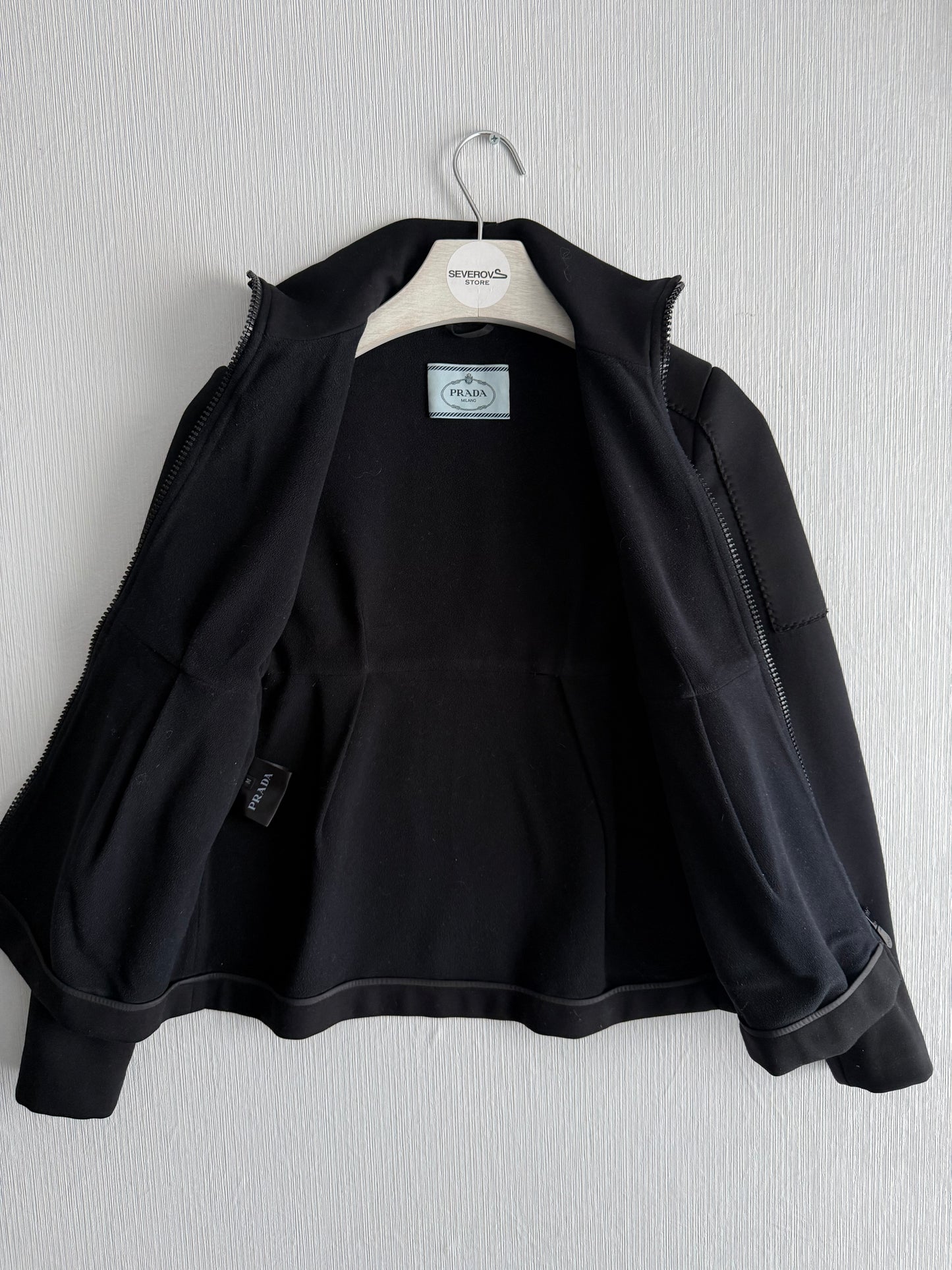 Prada Black Neoprene Pleated Waist Jacket