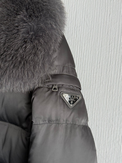 Prada Nylon Down Jacket with Fox Fur