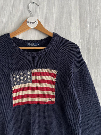 Polo Ralph Lauren American Flag Heavy Knit Navy Cotton Womens Sweater