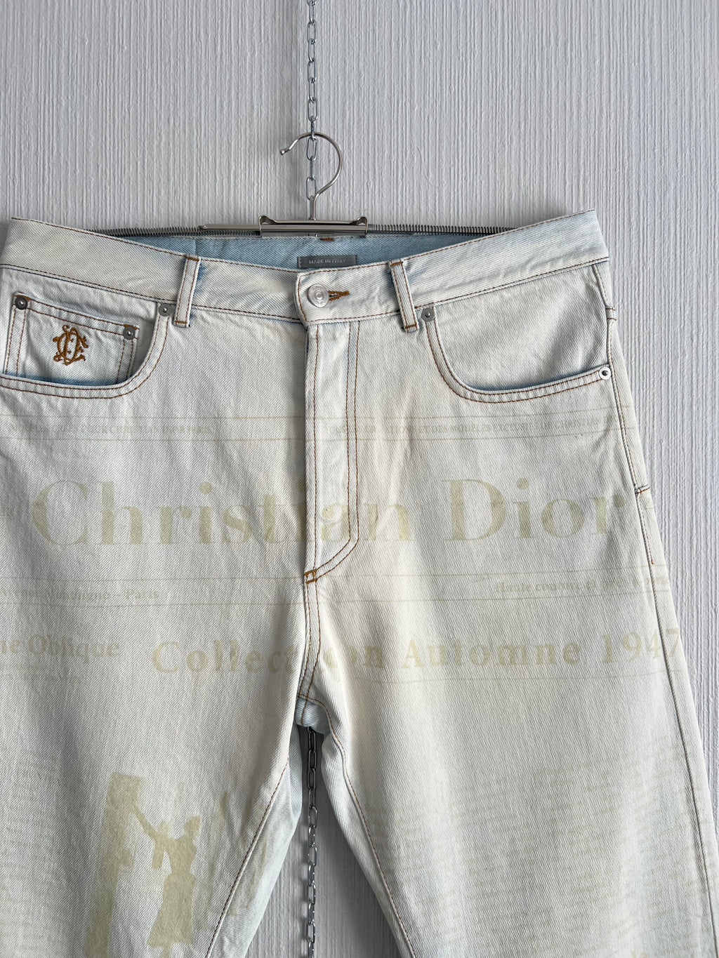 Christian Dior SAMPLE Gazette Print Faded Blue Denim Jeans