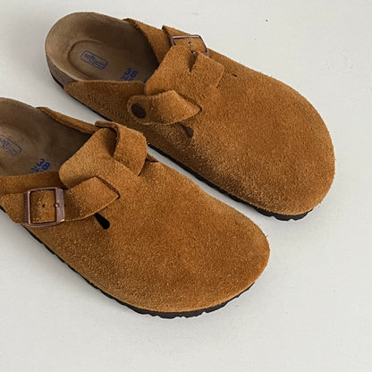 Birkenstock Boston Clogs in Mink Suede Mules