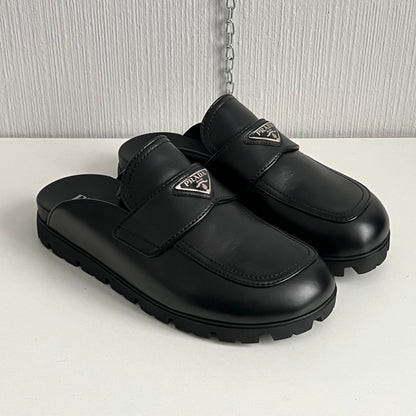 Prada Soft Padded Black Nappa Leather Sabots Mens Slippers