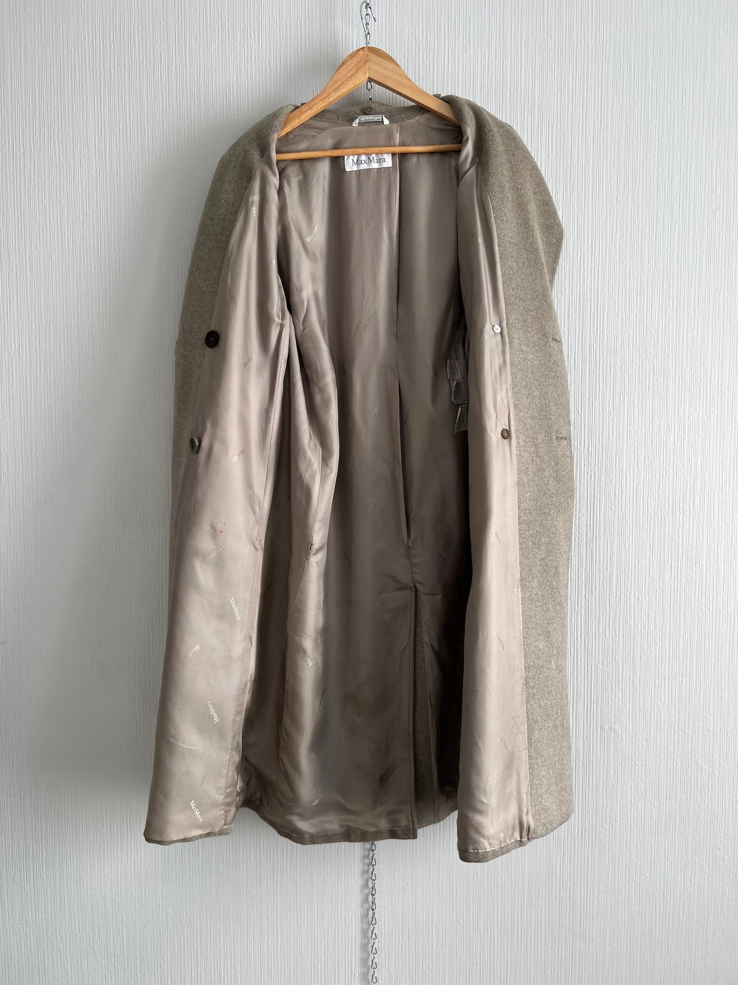 Max Mara Fox Fur Collar Wool Angora Blend Womens Long Coat