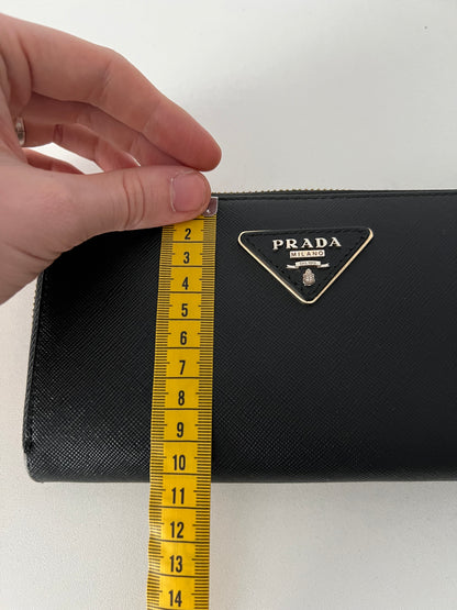 Prada Black Saffiano Leather Zip Around Wallet