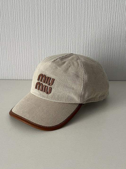 Miu Miu Canvas Baseball Cap Neutral Beige Hat