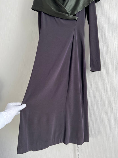 Jean Paul Gaultier 1990 Purple Adjustable Collar Green fir Victorian style Long Dress