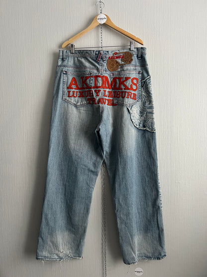 Akademiks Embroidered Baggy Denim Pants Mens Jeans