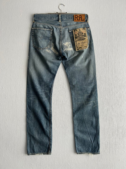 RRL Ralph Lauren Selvedge Distressed Repaired Japan Woven Denim Pants