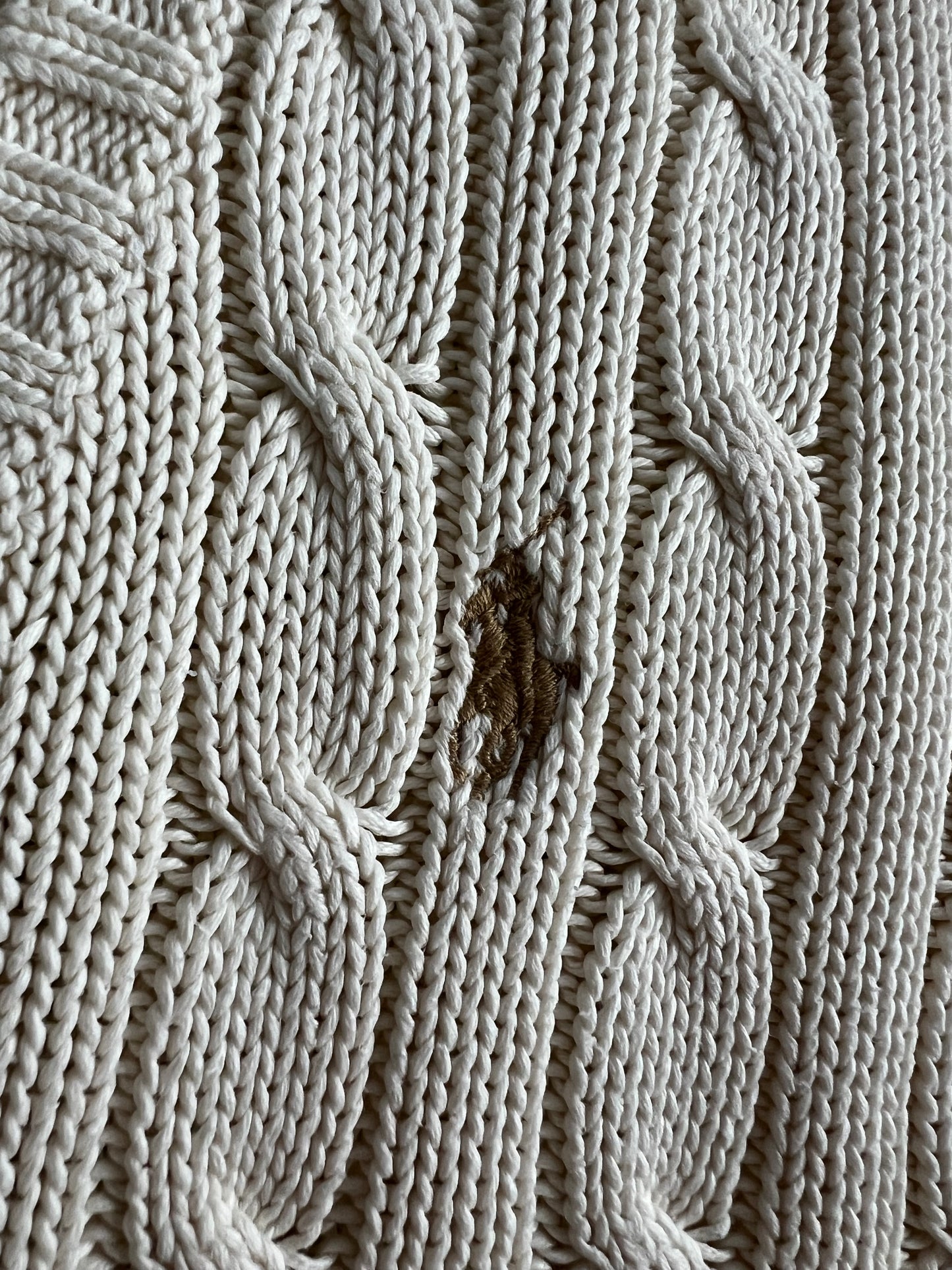 Ralph Lauren Sport Cable Knit V-neck Cream Cotton Sweater
