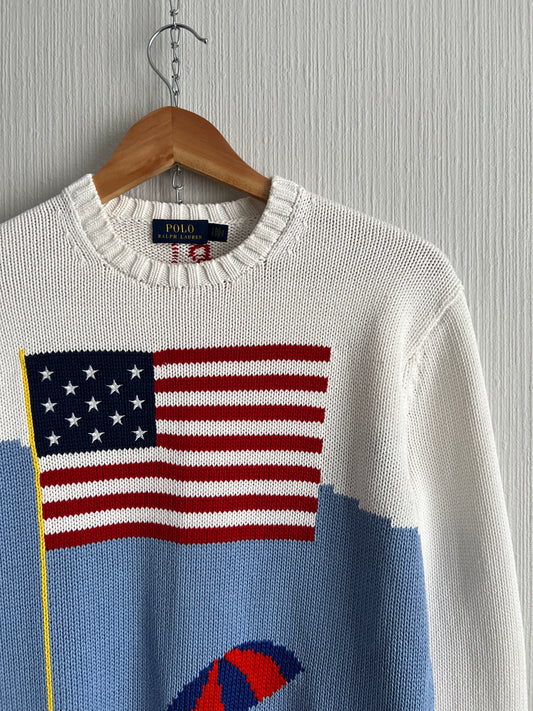Polo Ralph Lauren American Flag Beach Women’s Sweater in White Ivory