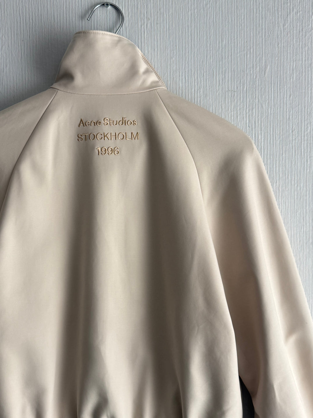 Acne Studios SS26 Satin Logo Jacket in Beige