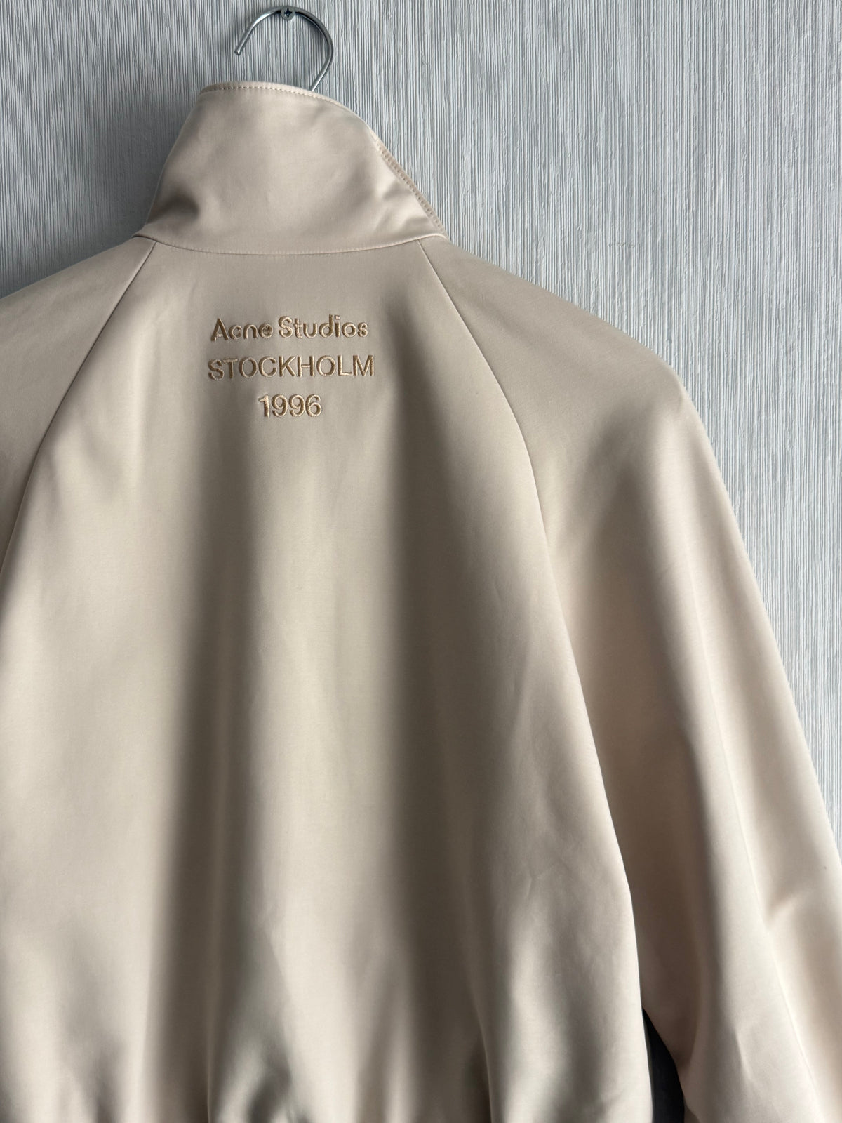 Acne Studios SS26 Satin Logo Jacket in Beige