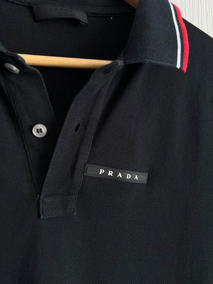 Prada Black Tab Mens Cotton Polo T-shirt